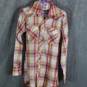 Vintage Western Shirt MWG Long Tail Red,Blue and Yellow Plaid Pattern - Mens M